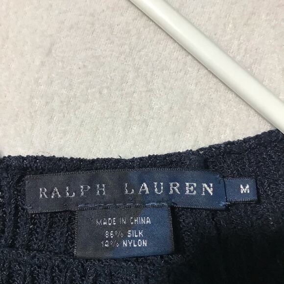 Ralph Lauren womens navy blue silk blend pullover cable open knit sweater - Picture 3 of 11